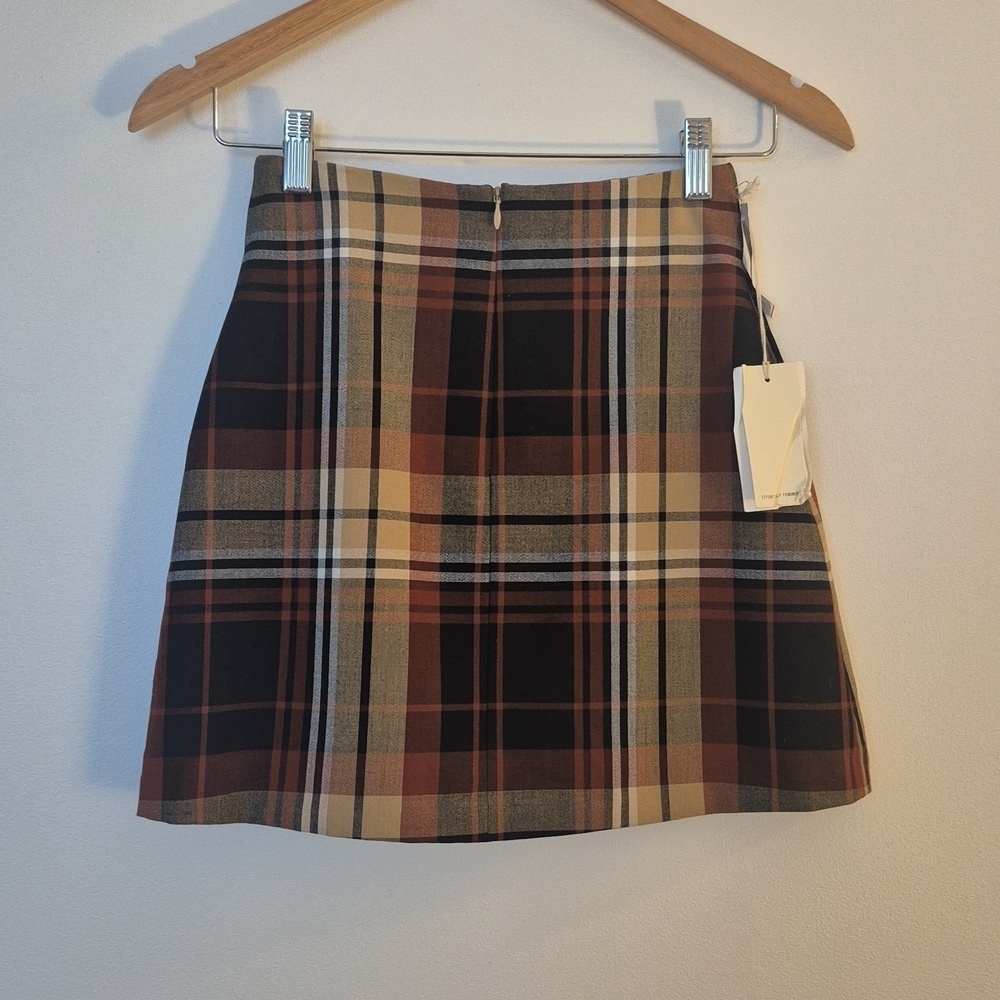 NWT Wilfred Aritzia Plaid Mini Skirt Brown Beige Preppy Dark Academia Size 00 - Picture 4 of 11